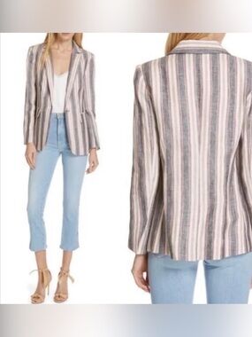 Frame denim classic linen striped jacket blazer 4 Preppy Multi White Casual